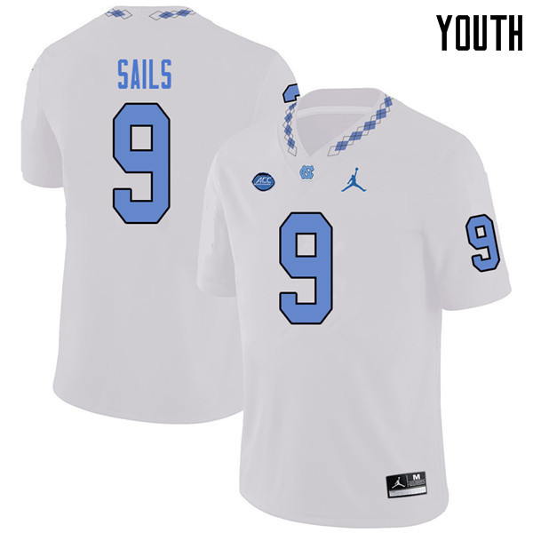 Jordan Brand Youth #9 K.J. Sails North Carolina Tar Heels College Football Jerseys Sale-White